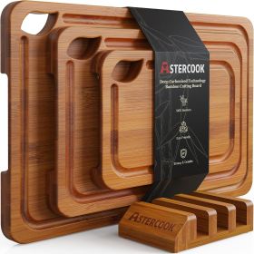 Deep-Carbonized Bamboo Cutting Boards for Kitchen with Wood Storage Stand