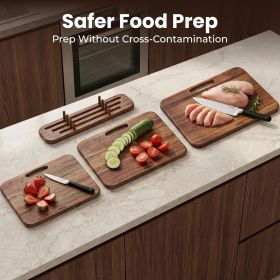 Wooden Cutting Boards for Kitchen, Double-Sided Cutting Board with Handle, Heavy Duty Solid Walnut Wood Cutting Board Set with Stand