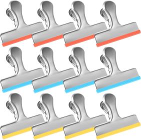 12 Pack Stainless Steel Chip Bag Clips Covered with Silicone - NO More Sharp Edges - Color Coded for Food Bags - Air Tight Seal (Material: Silicone)
